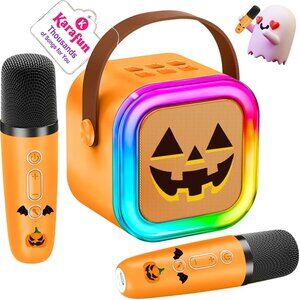 Pumpkin Mini Karaoke Machine Portable MP3 Player with 2 Wireless Mics Toy Gifts